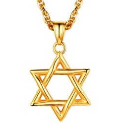 U7 Men Women Star of David Necklace, Stainless Steel 18K Real Gold Plated Jewish Israel Jewelry Pendant with Chain, 22-26 Inch, Customizable