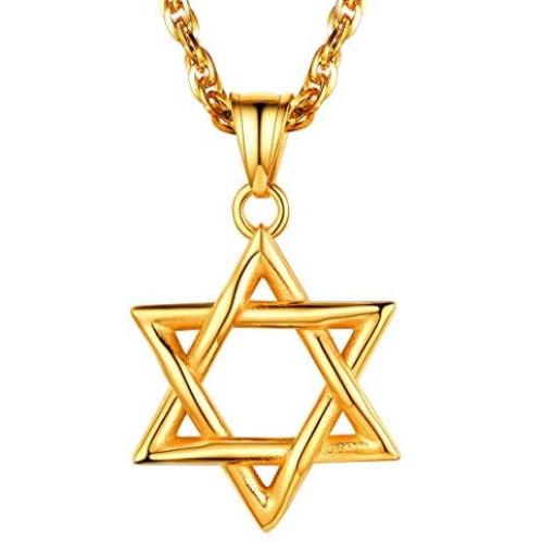 U7 Men Women Star of David Necklace, Stainless Steel 18K Real Gold Plated Jewish Israel Jewelry Pendant with Chain, 22-26 Inch, Customizable