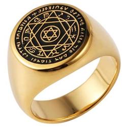 HZMAN Talisman Seal Solomon Six-Pointed Star 12 Constellation Rings Stainless Steel Bnad for Men Women