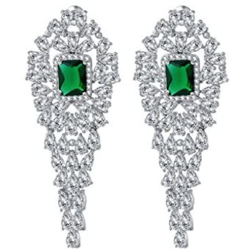 SELOVO Vintage Style Cubic Zirconia Crystal Blue/Green Big Dangle Earrings