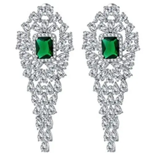 SELOVO Vintage Style Cubic Zirconia Crystal Blue/Green Big Dangle Earrings SELOVO Vintage Style Cubic Zirconia Crystal Blue/Green Big Dangle Earrings