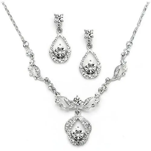 Mariell Silver Vintage Crystal Necklace and Earrings Jewelry Set for Prom, Bridal and Bridesmaids Mariell Silver Vintage Crystal Necklace and Earrings Jewelry Set for Prom, Bridal and Bridesmaids