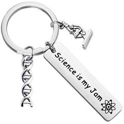 BEKECH Science Gift Chemistry Science Jewelry Science is My Jam Keychain Atom Microscope Charm DNA Charm Keychain Scientist Gift Forensic Gift Science Nerd Physics Gift