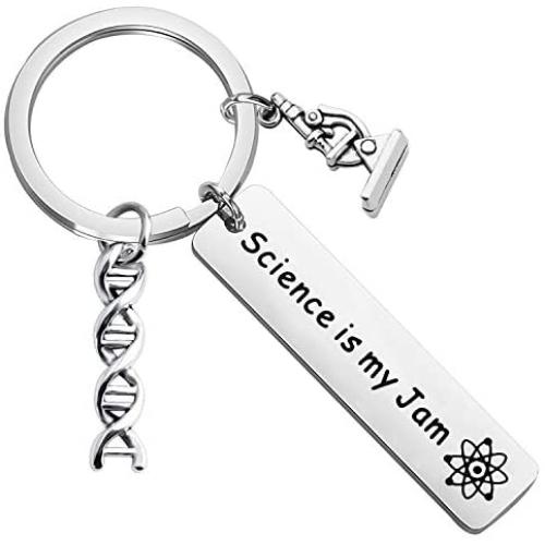 BEKECH Science Gift Chemistry Science Jewelry Science is My Jam Keychain Atom Microscope Charm DNA Charm Keychain Scientist Gift Forensic Gift Science Nerd Physics Gift