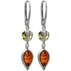 Multicolor Amber Sterling Silver Drop Long Leverback Earrings