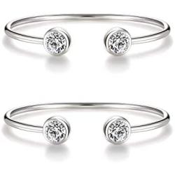 IS ISAACSONG “You and Me” Inspirational Open Cuff Bangle Bracelets Set – Cubic Zirconia Charm Adjustable Stackable Bangles for Best Friends, Sisters, Mother and Daughter