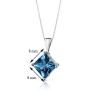 14 Karat White Gold Princess Cut 3.00 Carats London Blue Topaz Pendant