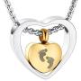 Baby Feet Double Heart Cremation Urn Necklace Keepsake Memorial Ashes Pendant Jewelry