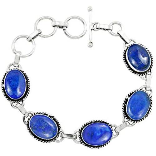 Lapis Bracelet 925 Silver Overlay Handmade Vintage Style Jewelry for Women Mom Wife