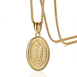 Reizteko Virgin Mary Necklace Gold Plated Women/Men Christian Jewelry Cross St Benedict Medal Pendant Necklace (Gold-Plated)