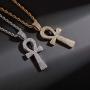TOPGRILLZ 14K Gold Plated Iced Out Egyptian Religious Ankh Pendant Chain for Men and Women