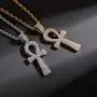 TOPGRILLZ 14K Gold Plated Iced Out Egyptian Religious Ankh Pendant Chain for Men and Women TOPGRILLZ 14K Gold Plated Iced Out Egyptian Religious Ankh Pendant Chain for Men and Women