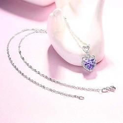 BOOSCA Women Jewelry Love Heart 925 Sterling Silver February Birthstone Pendant Necklace with Cubic Zirconia Ideal Gifts for Mom Women Wife Girls Her