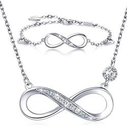 925 Sterling Silver Necklace Bracelet One Sets – Billie Bijoux “Forever Love” Infinity Heart Love Jewelry Sets White Gold Plated Diamond Women Necklace Gift for Women Girls Valentines Day Mothers Day