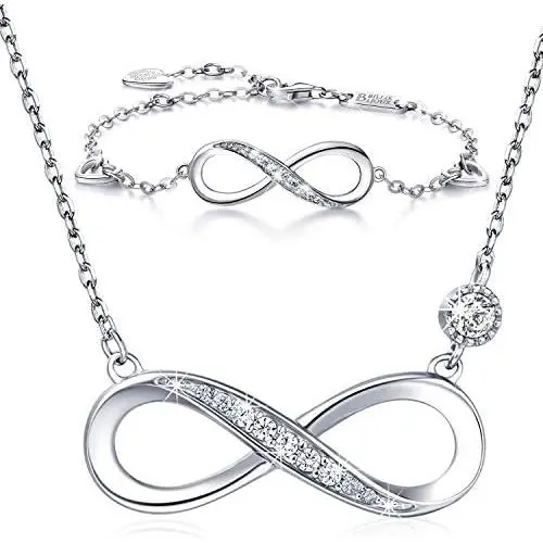925 Sterling Silver Necklace Bracelet One Sets – Billie Bijoux “Forever Love” Infinity Heart Love Jewelry Sets White Gold Plated Diamond Women Necklace Gift for Women Girls Valentines Day Mothers Day