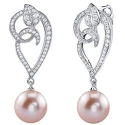 THE PEARL SOURCE Genuine Pink Freshwater Cultured Pearl & Cubic Zirconia Violet Earrings for Women
