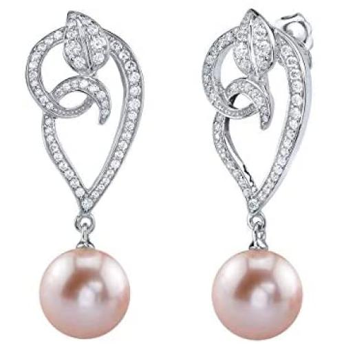 THE PEARL SOURCE Genuine Pink Freshwater Cultured Pearl & Cubic Zirconia Violet Earrings for Women