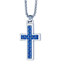 URBAN JEWELRY Polished Solid Tungsten Cross Pendant - Surgical Stainless Steel 22 inch Necklace Chain - Carbon Fiber, and Amethyst Shell Material - 6 Designs and Colors to Choose