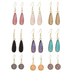 9 Pairs Teardrop Crystal Dangle Earrings Set Sweet Waterdrop Earring Boho Rainbow Ear Studs Lightweight Simplicity Dangle Earrings Set Cubic Zirconia Jewelry for Women Girls