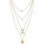 QIMOSHI Gold Layered Necklace Pendant Shell Moon Star Coin Round Simple Dangle Bar Necklace Chain for Women Girls Fashion Jewelry