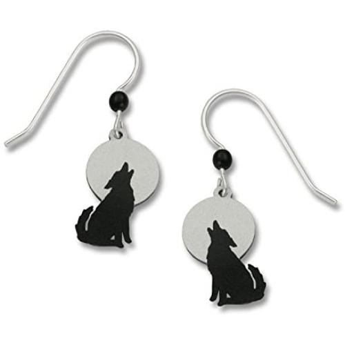 Wolf Howling Against a Gray Moon Earrings Made in the USA by Sienna Sky 1457