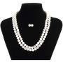 LEILE 8mm 18inch White Double row Faux Pearls Necklace Earring Jewelry Set for Women Girls