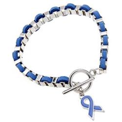 FM FM42 Blue Ribbon Simulated Leather Toggle Clasp Link Bracelet 7.87'' Length ZB1118