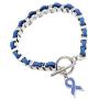 FM FM42 Blue Ribbon Simulated Leather Toggle Clasp Link Bracelet 7.87'' Length ZB1118