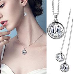 Besilver Christmas Birthstone Jewelry Gift Women Girl 925 Sterling Silver Birthstone Solitaire Necklace Earrings Set Elegant Birthday Jewelry Gift