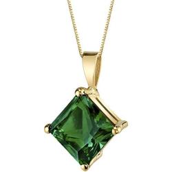 14 Karat Yellow Gold Princess Cut 2.25 Carats Created Emerald Pendant