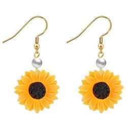 BELUCKIN Fashion Pearl Sunflower Dangle Earrings for Women Yellow Enamel Daisy Sun Flower Earring Jewelry Gift