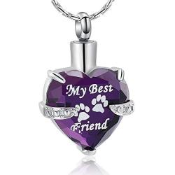 constantlife Cremation Jewelry for Ashes, My Best Friend Heart Shape Memorial Urn Necklace Stainless Steel Crystal Pendant Ashes Holder Keepsake