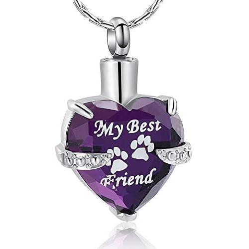 constantlife Cremation Jewelry for Ashes, My Best Friend Heart Shape Memorial Urn Necklace Stainless Steel Crystal Pendant Ashes Holder Keepsake