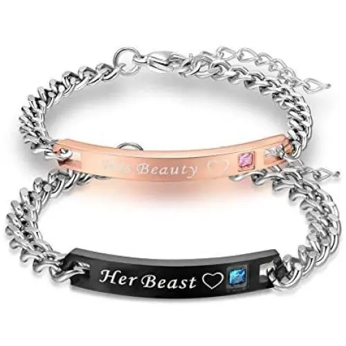 Uloveido His Queen and Her King Black Titanium Necklaces & Bracelet Matching Couple Jewelry Sets for Men and Women with Cubic Zirconia ST118 Uloveido His Queen and Her King Black Titanium Necklaces & Bracelet Matching Couple Jewelry Sets for Men and Women with Cubic Zirconia ST118