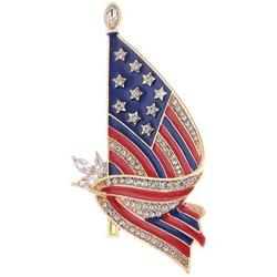 Alilang Golden Tone Clear Crystal Rhinestones Stripes Enamel 4th of July America USA Flag Patriotic Brooch Pin