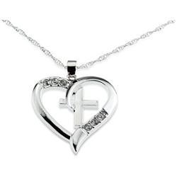 Embolden Jewelry Silver Christian Cross & Heart Pendant [I Love Jesus] CZ Necklace - Amazing Mothers Day, Easter for Girls Teens & Women