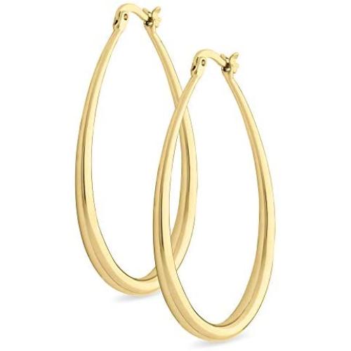 Highstreet Sterling Silver plated oval large hoop earrings for women | easy to wear and Hypoallergenic| silver or gold plated you choose | click top