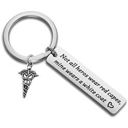 Doctor Gift Pharmacist Gift Dentist Gift White Coat Ceremony PA Gift 1st White Coat Gift Not All Heros Wear Red Capes Mine Wears A White Coat Keychain