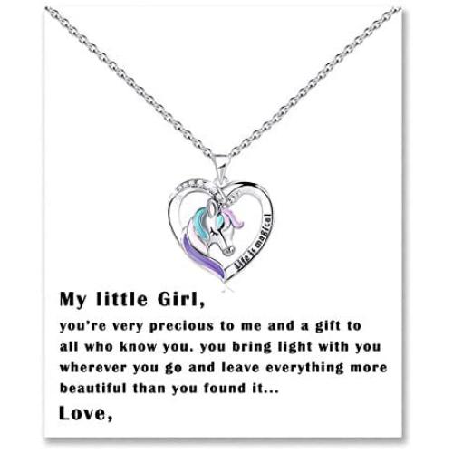 Lanqueen Cute Rainbow Unicorn Pendant Necklace for Little Girls Daughter Magical Animal Jewelry for Birthday Christmas