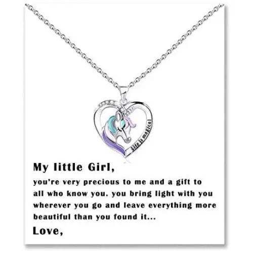 Lanqueen Cute Rainbow Unicorn Pendant Necklace for Little Girls Daughter Magical Animal Jewelry for Birthday Christmas