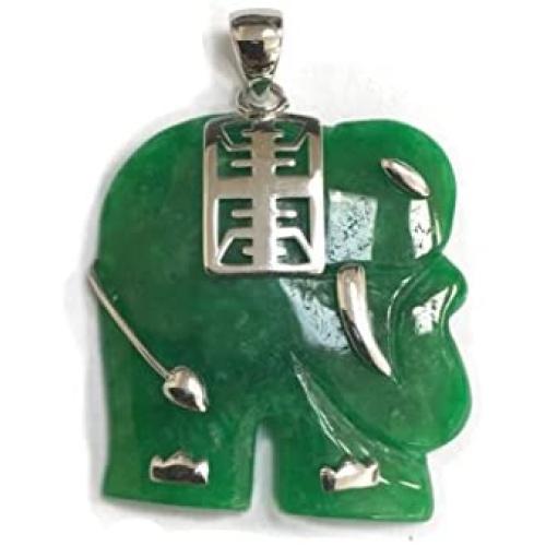 Silver Empire Jewelry Sterling Silver Necklace Green Natural Jade ELEAPHNT Charm with Longevity MEANING-18 inches Cable Chain