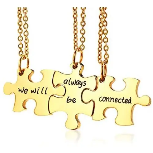 PJ Jewelry Personalized Customized 3/4/5 Pieces Matching Puzzle Piece BFF Friendship Necklaces Set,Soul Sister Gift