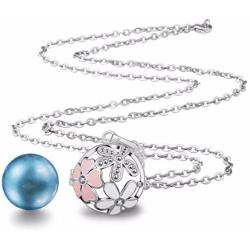 EUDORA Harmony Bola Pink Flower 20mm Locket Pendant Necklace Angel Music Chime Ball & 30'' Sweater Chain
