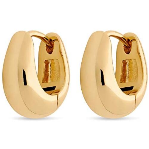 Highstreet Sterling Silver plated polished Huggie earrings for women | Light and easy to wear| Hypoallergenic | hinge hoop