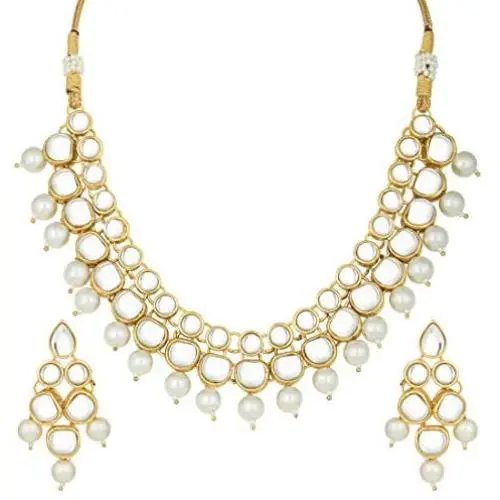 Aheli Wedding Party Indian Faux Kundan with Maroon Beads Necklace Earrings Set Ethnic Fashion Jewelry for Women Aheli Wedding Party Indian Faux Kundan with Maroon Beads Necklace Earrings Set Ethnic Fashion Jewelry for Women