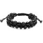 Jovivi 2 Pcs Bead Bracelet for Men Women Lava Rock Essential Oil Diffuser Bracelet Black Leather Natural Stone Beaded Bracelet Set Stainless Steel Cuff Bangle Adjustable