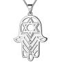Beautlace Hamsa Hand of Fatima Necklace Silver/18K Gold/Black Gun Plated Star of David Hexagon Pendant with Cubic Zirconia Jewelry for Men and Women KP0051