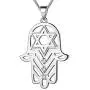 Beautlace Hamsa Hand of Fatima Necklace Silver/18K Gold/Black Gun Plated Star of David Hexagon Pendant with Cubic Zirconia Jewelry for Men and Women KP0051