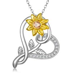 925 Sterling Silver Heart Shape Flower Necklace Collections Sunflower Sunshine Necklace Rose Pendant Necklace Jewelry For Women Girls for Her Birthday Christmas Gifts