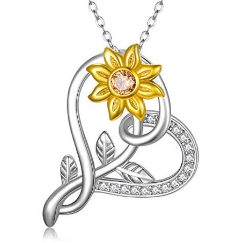 925 Sterling Silver Heart Shape Flower Necklace Collections Sunflower Sunshine Necklace Rose Pendant Necklace Jewelry For Women Girls for Her Birthday Christmas Gifts